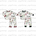 thumbnail image 1 of Conjunto de pijama navideño para niños y niñas, pantalones de manga larga con estampado de árbol de Navidad, 2 piezas, 1 of 3