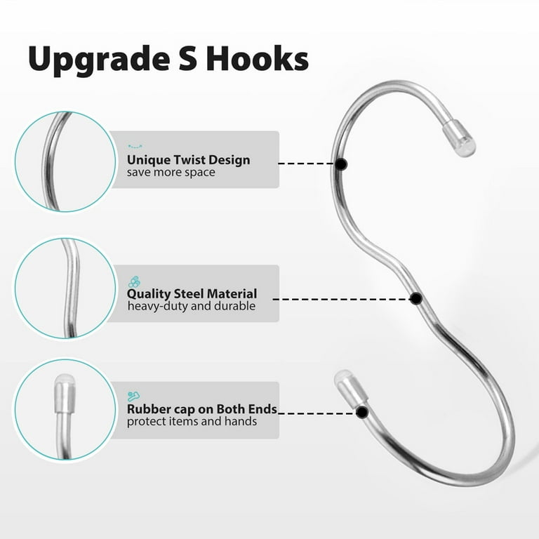 S Hook, Coated S Hooks with Rubber Stopper Non Slip Heavy Duty S