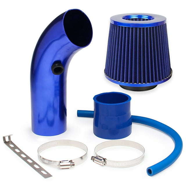 Universal Air Intake Filter Kit, 3'' Pipe Cold Air Flow Kit with Clamps for Car Automobile Racing, Blue