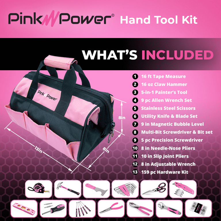 Black + Decker Junior Tool Bag 13 Piece Set - Includes Hammer, Hand Saw,  Screw Driver & More!