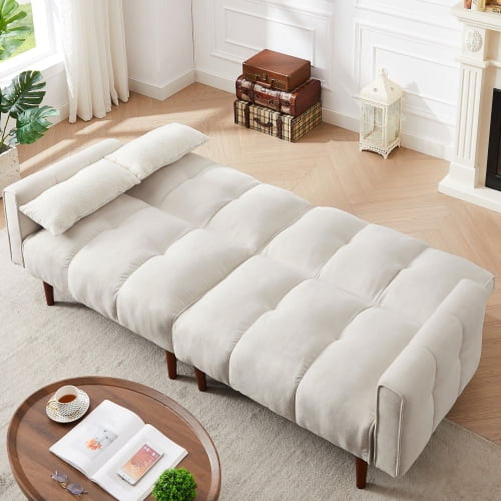 Leumius Convertible Futon Sofa Bed, Modern Linen Fabric Adjustable Couch Sleeper Sofa, Beige