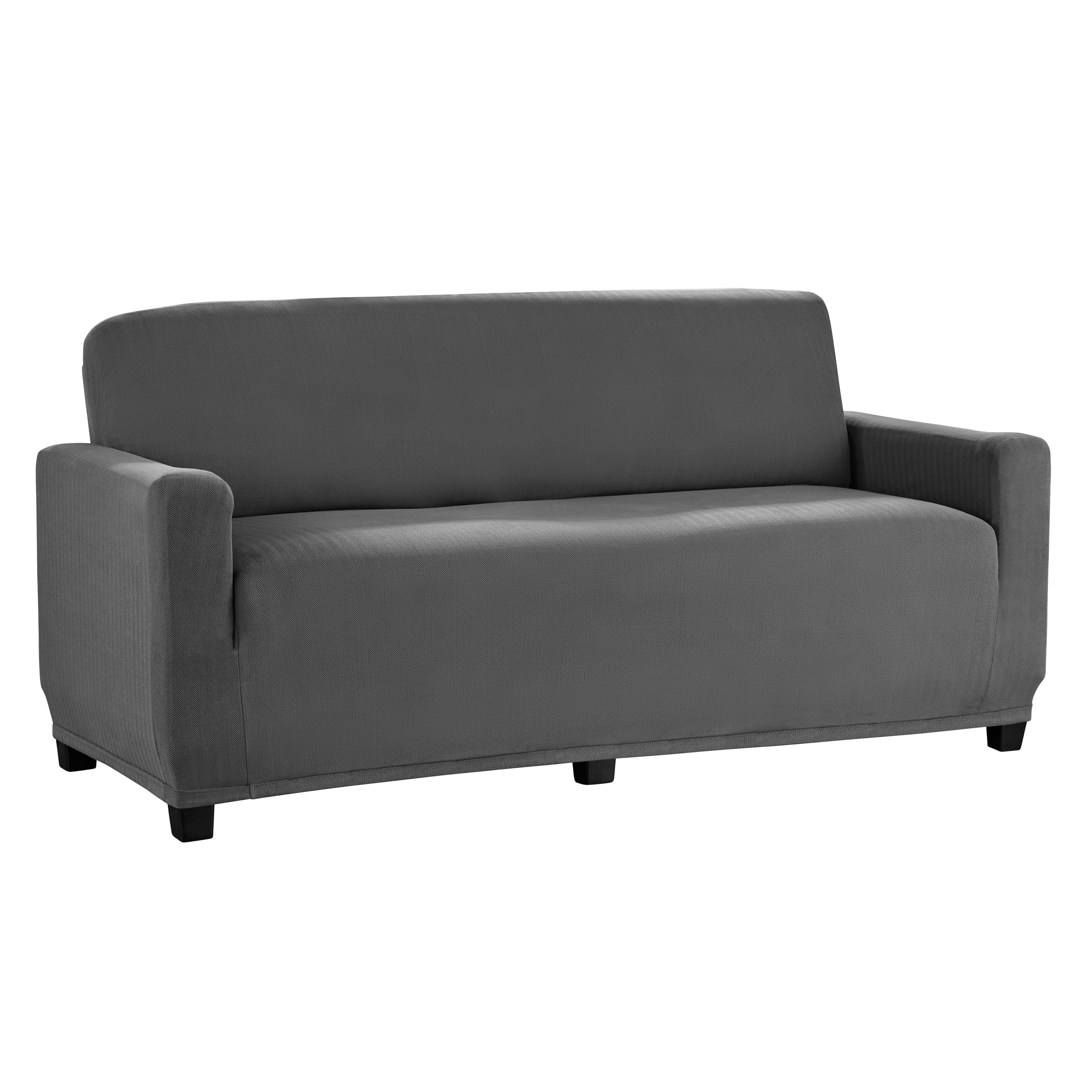 Mainstays Herringbone Stretch-to-Fit Loveseat Slipcover, Fits 2 People, 1-Piece, Charcoal Black