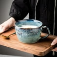 thumbnail image 2 of 500ml Vintage Ceramic Coffee Mug, Soup Mug With Handle, Small Breakfast Bowl For Ice Cream, Dessert-blue-13.5x11.5x9cm, 2 of 7