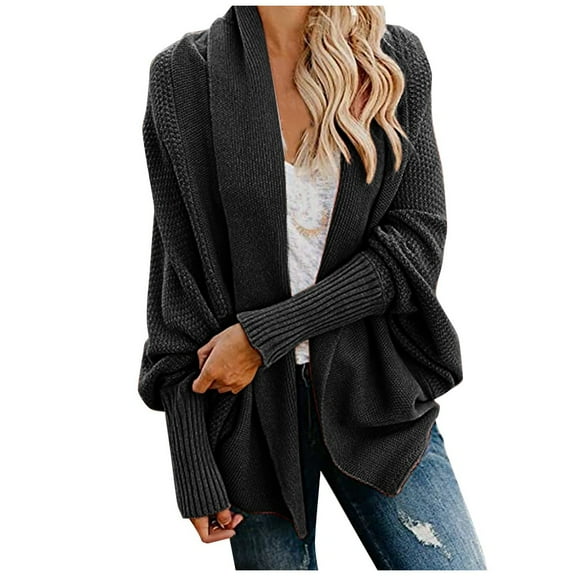 Lolmot Cardigan Sweaters for Women Kimono Batwing Cable Open Front Knitted Slouchy Oversized Wrap Cardigan Sweater Outwear Coat