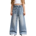 thumbnail image 2 of Frostluinai Baggy Jeans for Women Girls 4-15 Years Boyfriend Jeans Rhinestone Pants High Waisted Straight Leg Denim Pants Casual Streetwear with Pocket, 2 of 7