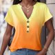 thumbnail image 2 of Gibobby Camisas mexicanas con cuello en V para mujer Camiseta con cuello en V y botón estampado degradado informal para mujer Moda(Naranja,M), 2 of 5