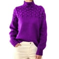 thumbnail image 2 of Women's Cable Knit Turtleneck Sweater Chunky Long Sleeve Winter Pullover (Purple, XL), 2 of 4