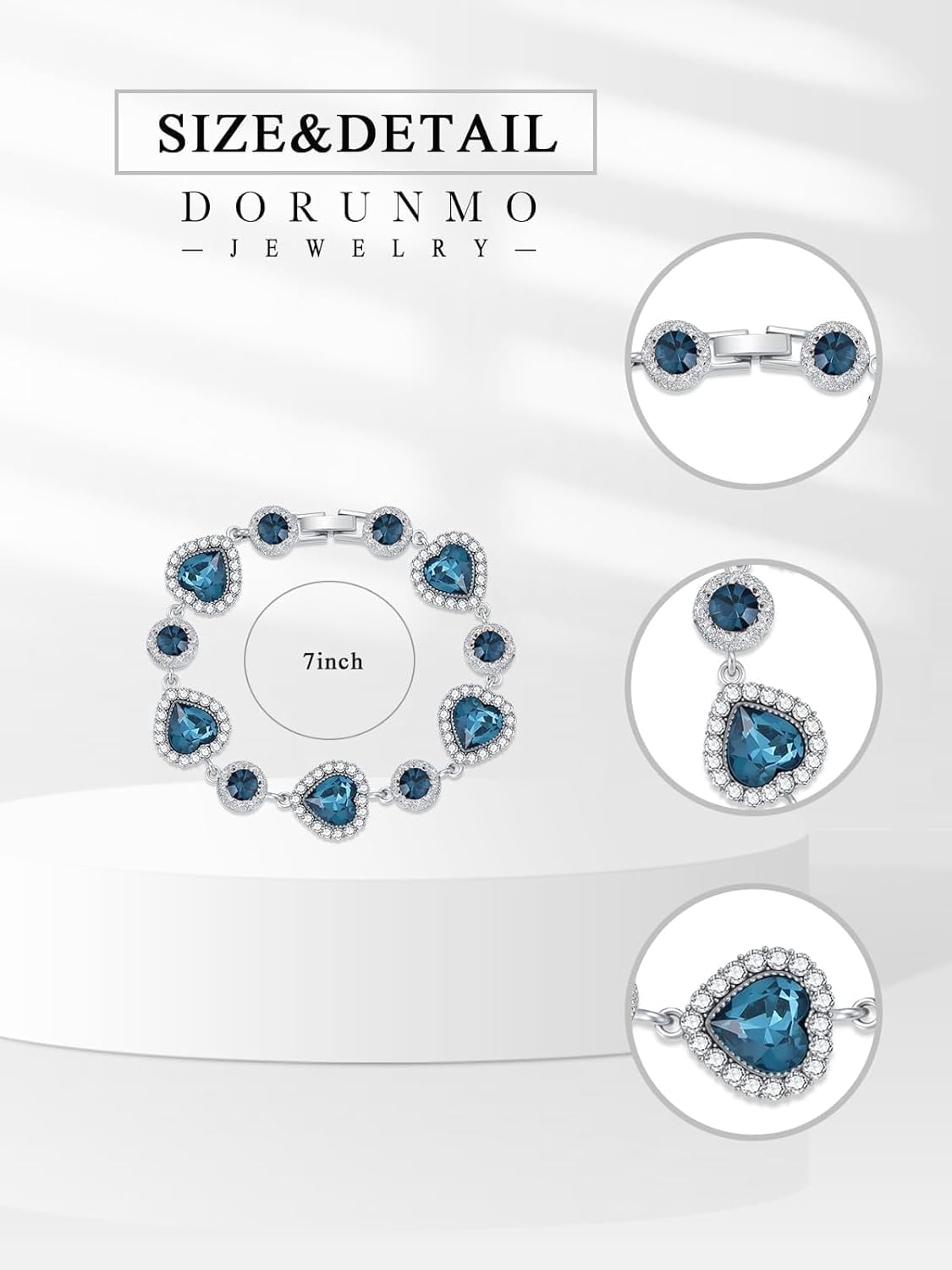 Blue Heart Bracelet for Women White Gold Elegant London Blue Gemstone Heart Bracelet Romantic Jewelry Gift Luxury Christmas Valentine’s Day Xmas Jewelry Gifts for Women Mom Stocking Stuffers