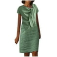 thumbnail image 2 of Jusqu'à 65 % de Réduction! Robes de Mode d'Été pour Femmes 2024 Grande Taille Nouvelle Élégance Col Rond Noué Manches Courtes Couleur Unie Coton Lin Robe, 2 of 6