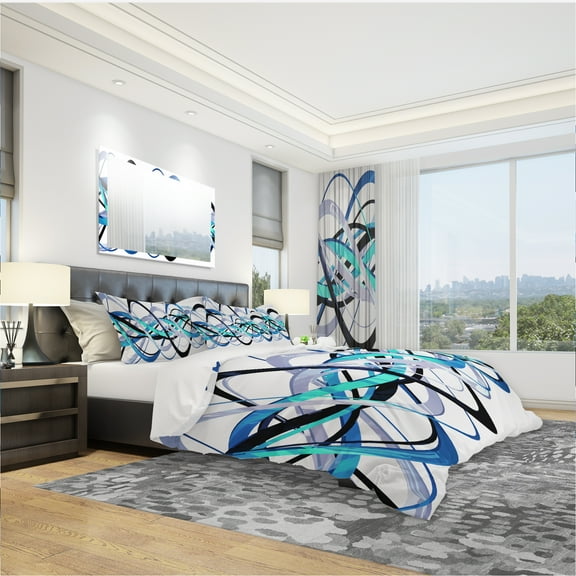 Designart 'Blue and Silver Helix' Modern & Contemporary Duvet Cover Set