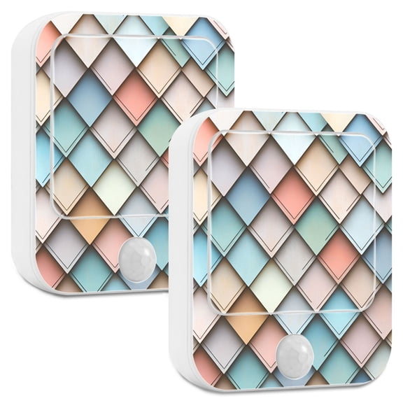 Yayeee 2-Pack Plug in LED Night Lights with Light Sensors Motion Detectors, Colorful Art Pattern