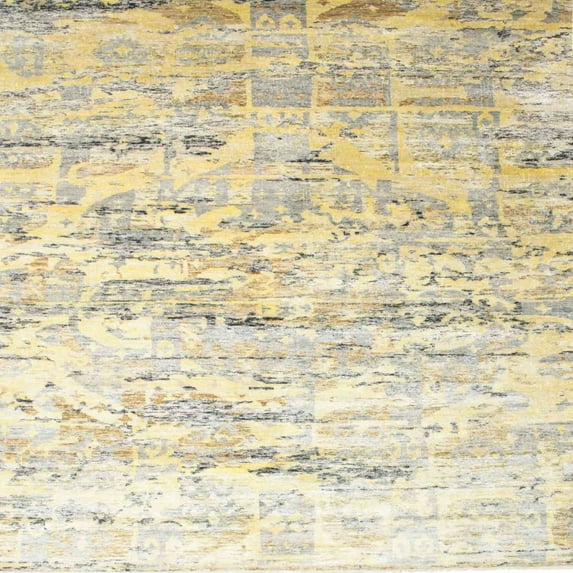 Ahgly Company Machine Washable Indoor Square Contemporary Gold Area Rugs, 3' Square