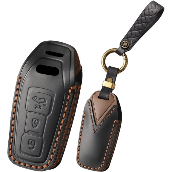 Fit for Audi A6L A5 2025 Handmade Leather Key Fob Cover Compatition with 2025 Audi A6L A5 Car Accessories Smart Remote Auto Key Shell with Keychain