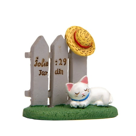 

HEMOTON Beautiful Cat Shaped Road Sign with Fence Moss Small Flower Plug Props Grass Sod Fence Decors House Decors Accessories