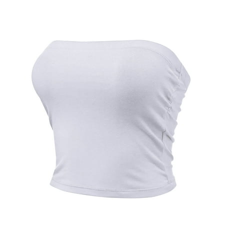 

FashionMille Women Strapless Slim Fit Tube Top Elastic Band Double Layered Casual Bandeau Sexy Bra Top