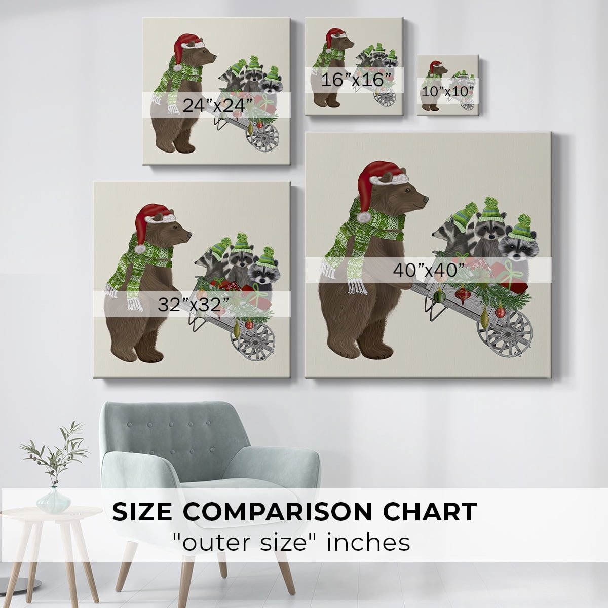 Bear and Christmas Wheelbarrow- Gallery Wrapped Canvas