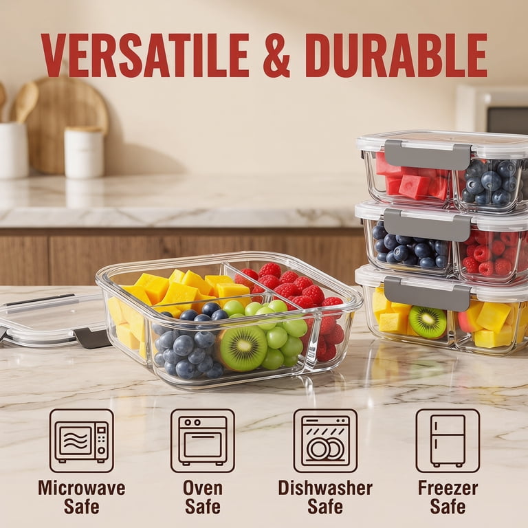 SHIGEER 5-Pack 36oz Glass Meal Prep Containers Gray photo 6