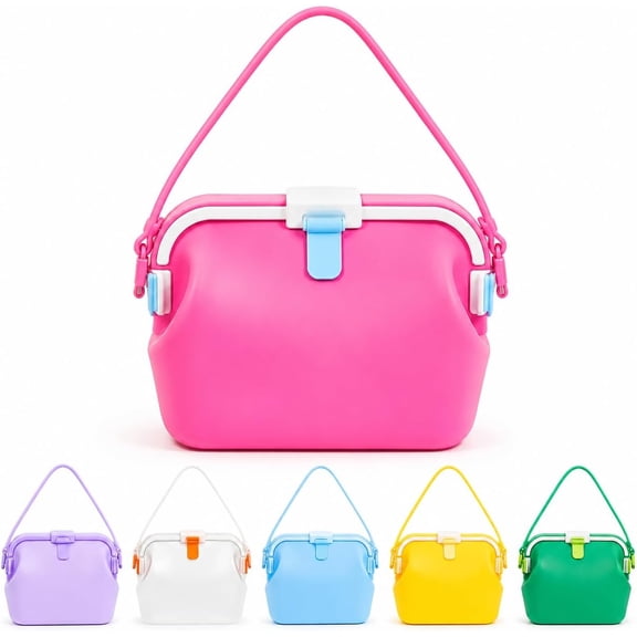 Waterproof Silicone Tote Bags, Women Foldable Leakproof Beach and Pool Handbag with Secure Closure, Washable Self-Standing