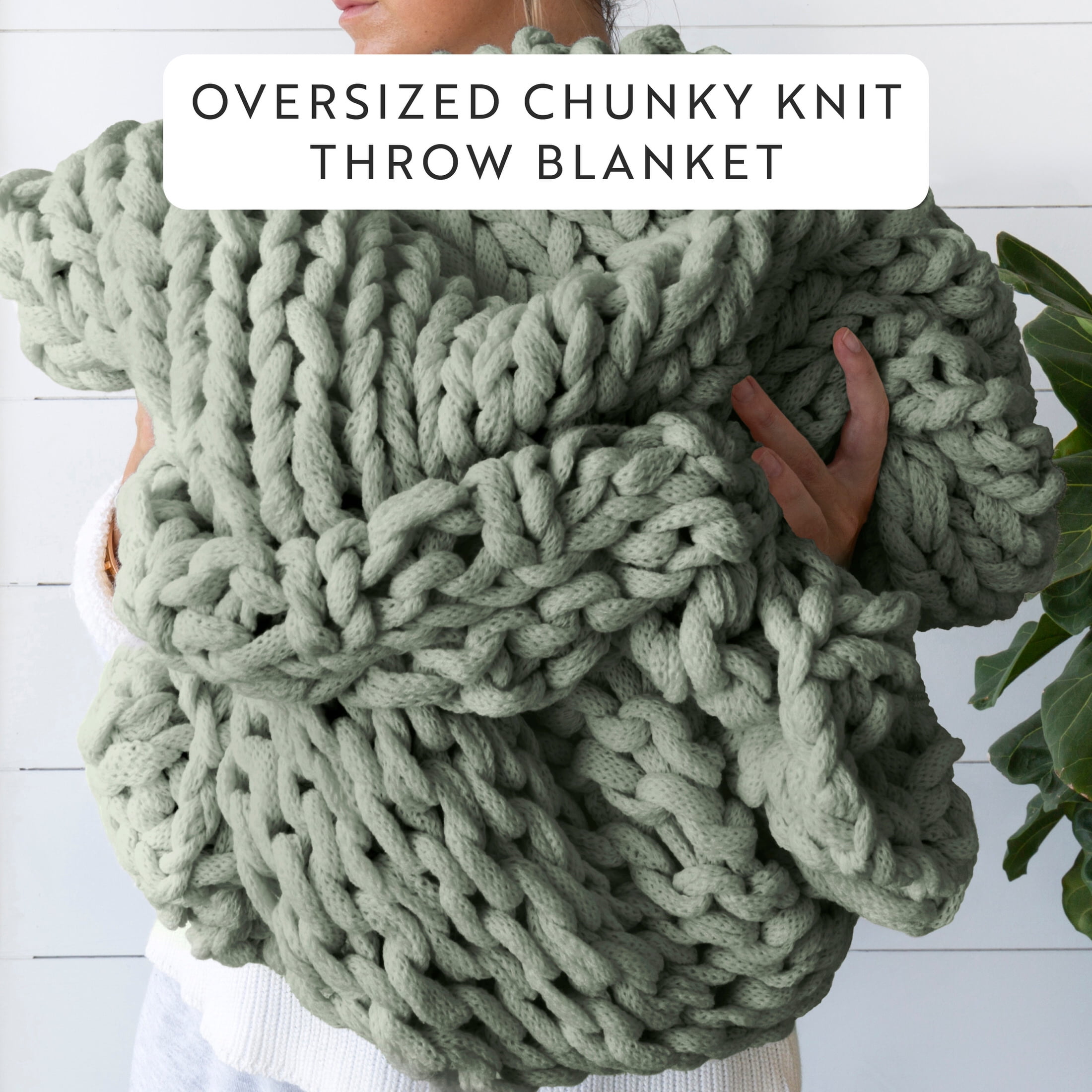 Eucalyptus Chunky Knit Throw Blanket, One Size, by Noble Linens