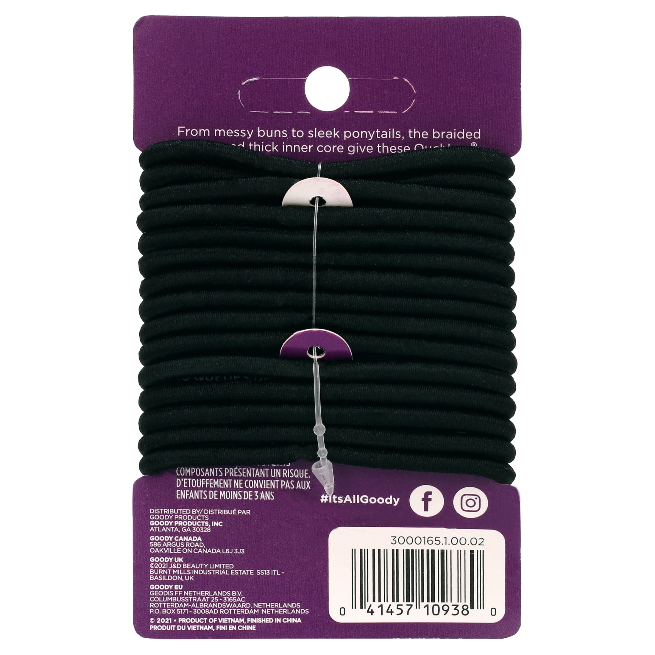 (6 pack) Goody Hair Elastics, Braided Design No Damage Hair Ties, All Hair Types, Black, 15 Ct
