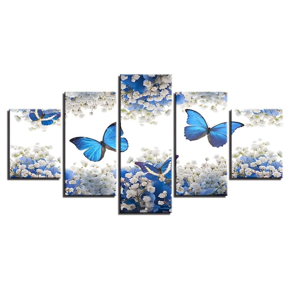 CCOCC 2026 New 5Pcs Wall Art Canvas Painting Picture Home Decor Modern Abstract Blue Butterfly for Living Room,Bedroom,Office,Study
