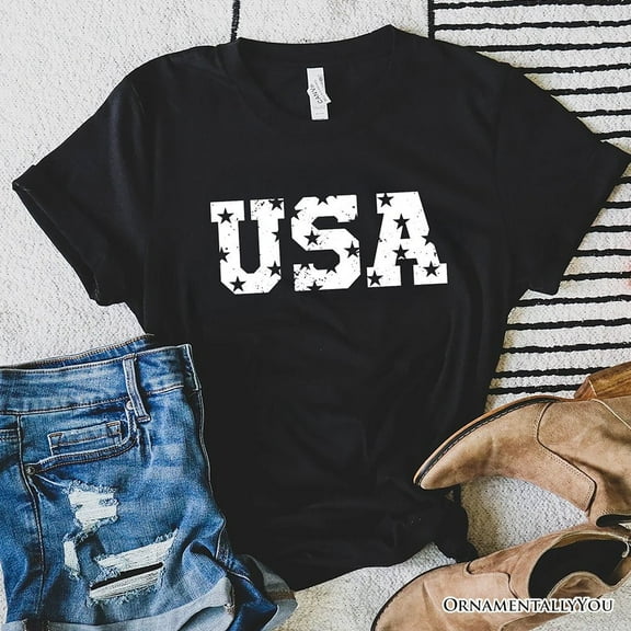 USA Block Letters T-Shirt, Vintage Patriotic Tee for Independence Day