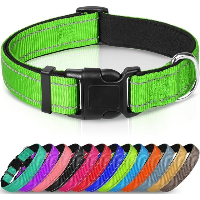 YSTINNG Reflective Dog Collar,Soft Neoprene Padded Breathable Nylon Pet Collar Adjustable for Large Dogs,Green,L YD72-029