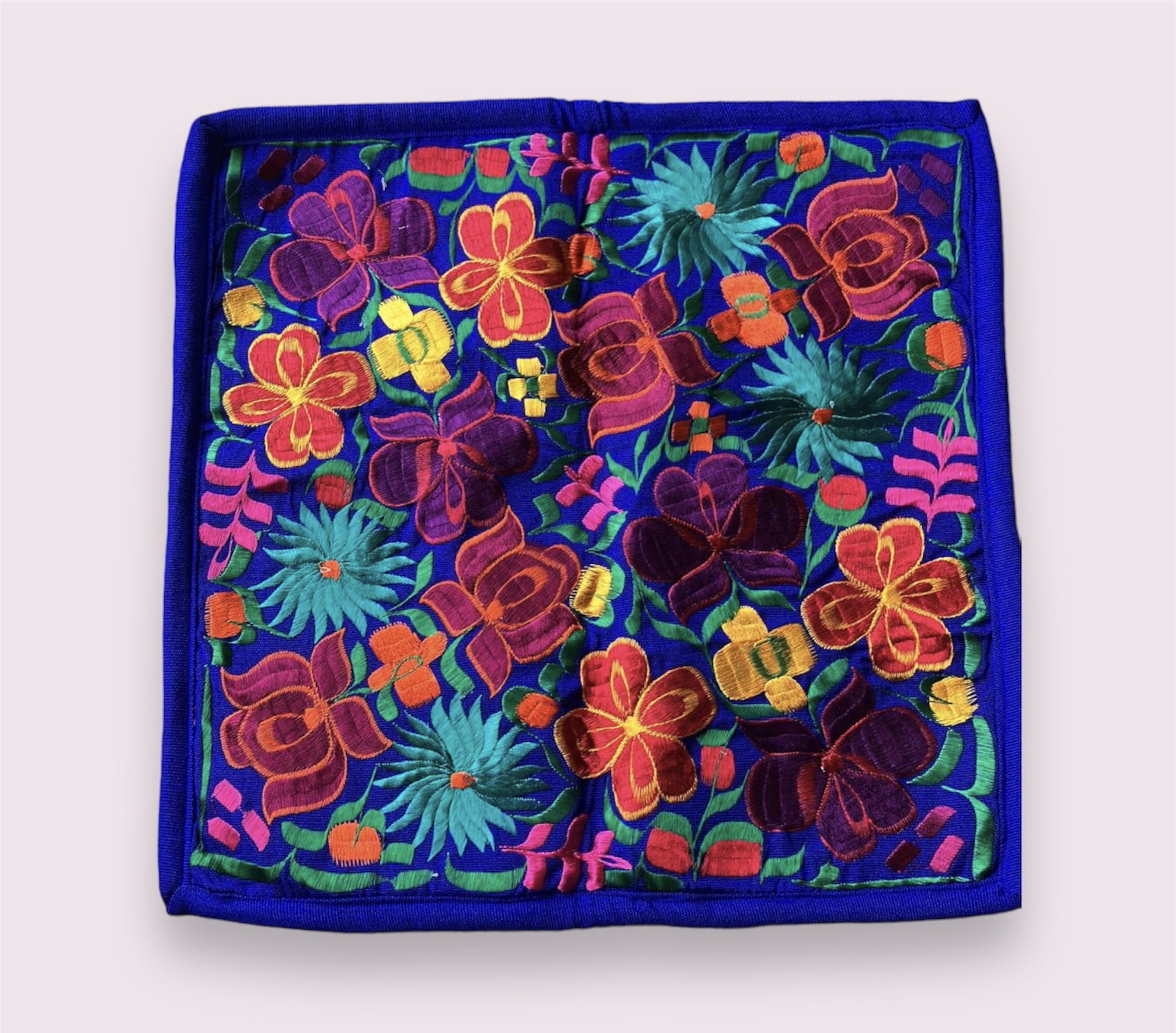 Embroidered pillow case - Blue| flowers | Mexican colorful decorative pillow cover | colorful home decor | flowers gift | Artisanal Handwoven