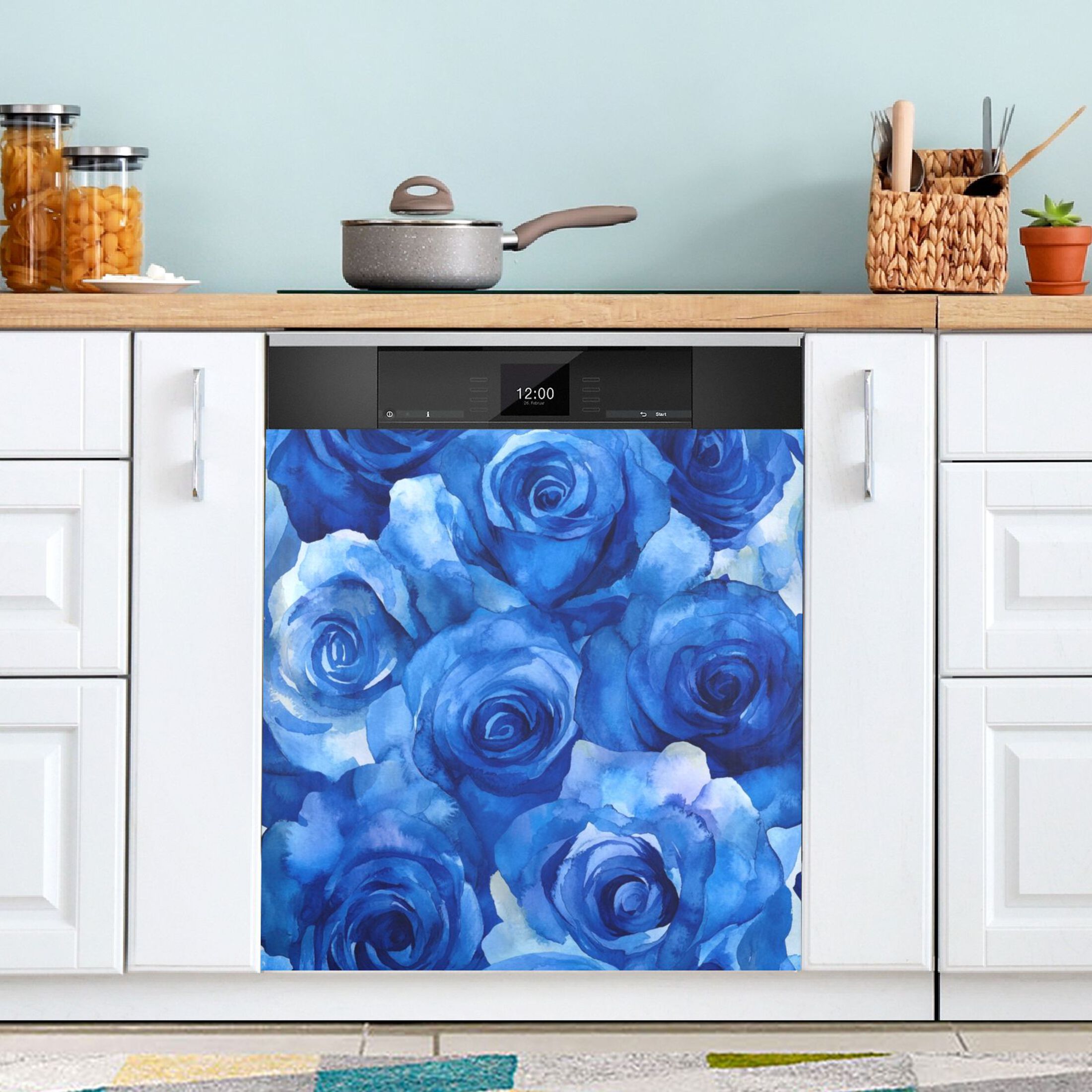 Dishwasher Magnetic Sticker 23x26 Inch Refrigerator Magnetic Sticker Washing Machine Magnetic Sticker Kitchen Panel Magnetic Sticker Home Decor Cartoon Blue Roses