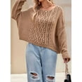 thumbnail image 6 of Womens Oversized Cable Knit Crew Neck Long Sleeve Fall Chunky Pullover Casual Loose Fit Sweater Tops Khaki L, 6 of 9