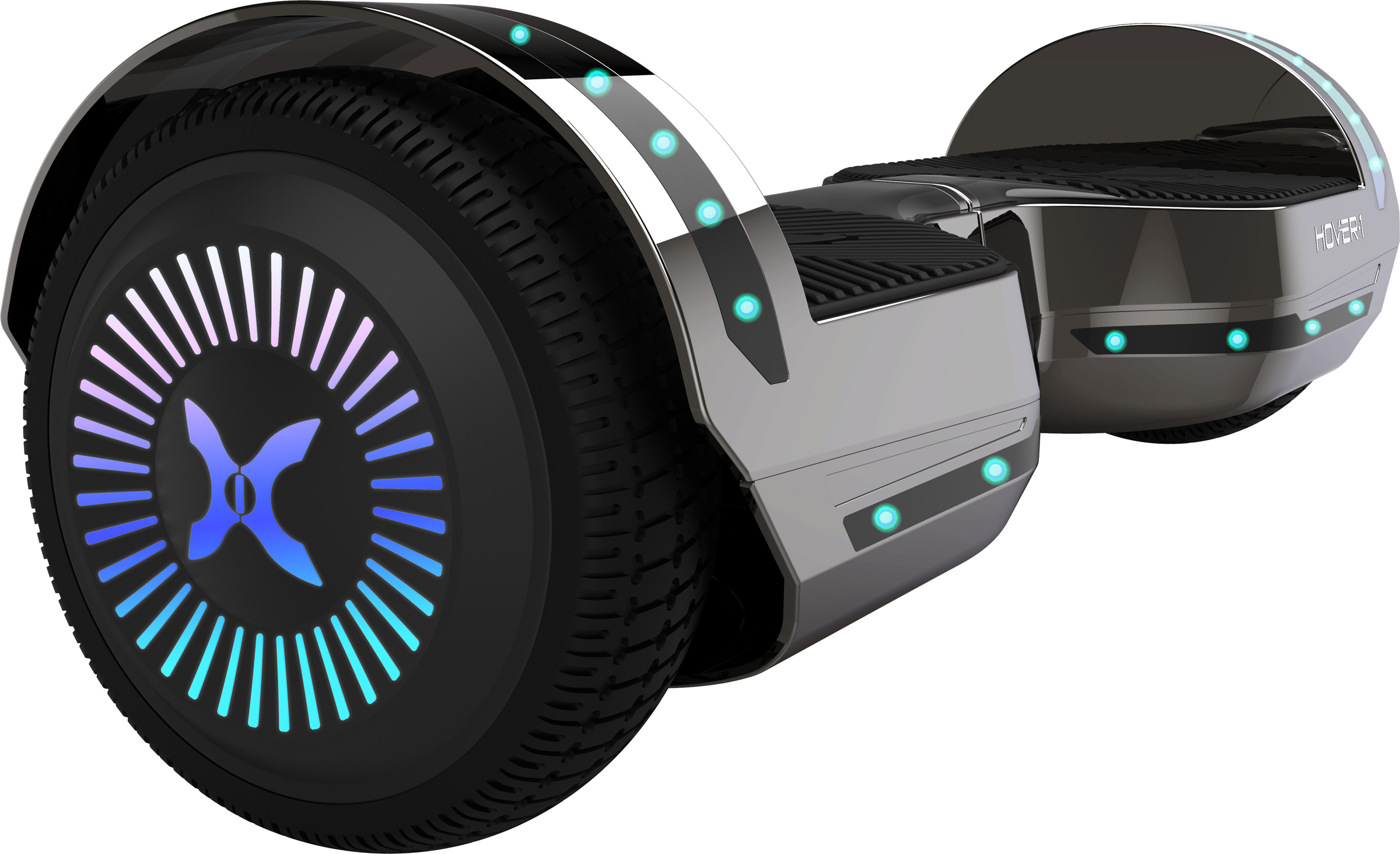 Hover-1 Chrome 7 Mph Hoverboard with LED Lights and Bluetooth Speaker, 6.5 In. Tires, 220 Lbs. Max Weight, Gunmetal - image 2 of 8