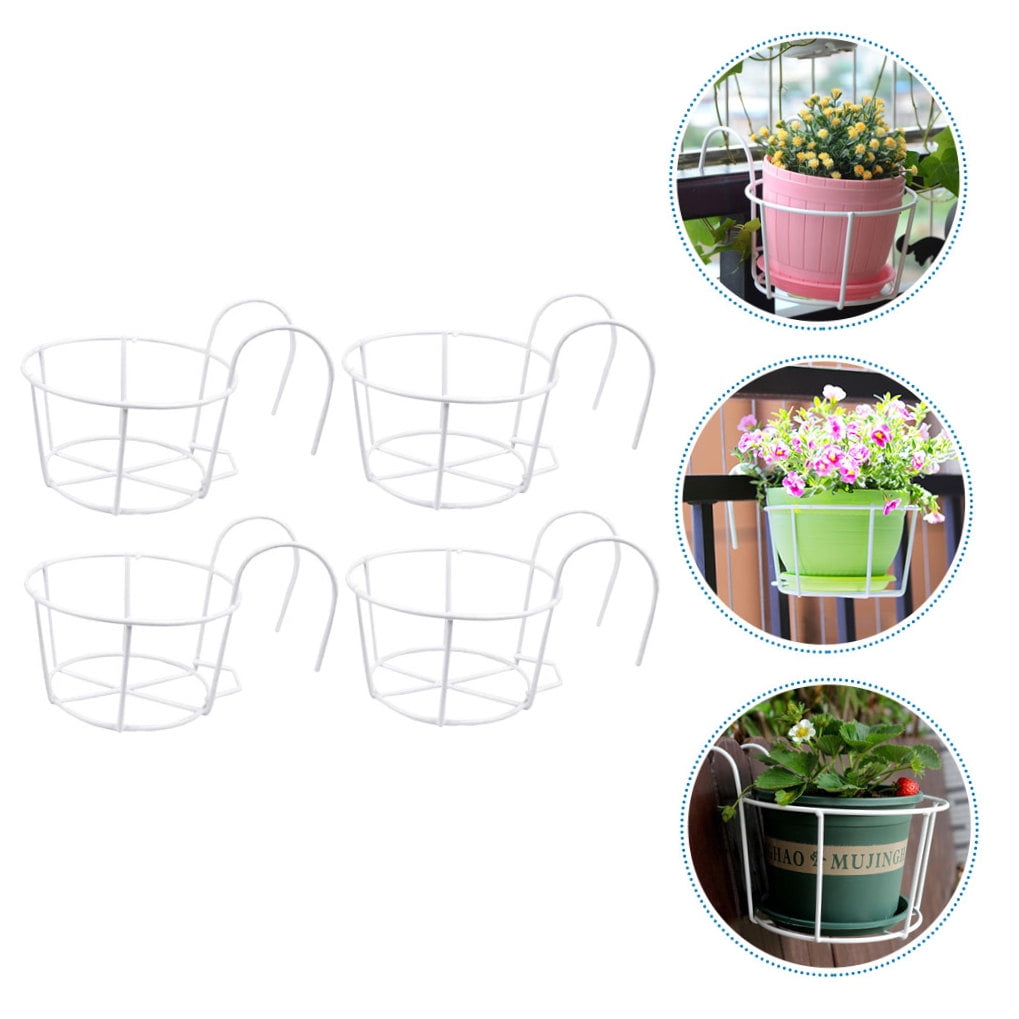 IBASETOY 4Pcs White Hanging Planter Basket Iron Wire Holder for Balcony Railing Outdoor Use