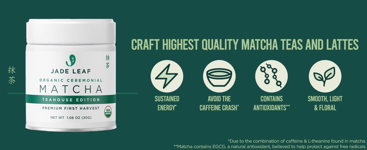Jade Leaf Organic Ceremonial Grade Matcha Powder, Teahouse Edition, 1.06 oz Tin