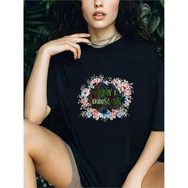 Womens Today I Choose Joy Decoration Peony Summer Roses Flower T-ShirtFather's Day, Mother's Day, NeCamisetas de verano para mujer, manga corta, cuello redondo, casual, lindo, con gráficos, camisetas