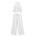 thumbnail image 5 of Guluxicc 2 Piece Women's Outfit Sets Halter V Neck Sleeveless Ruffle Hem Tops Front Cutout Wide Leg Pants Casual Outfits for Casual Wear, 5 of 5