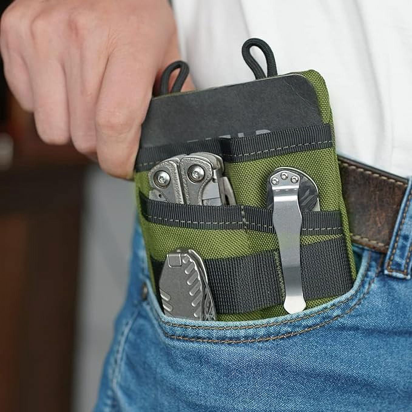 VIPERADE VE3 Tool Pouch Pocket Organizer, Nylon Tool Belt Loop Pouch with 4 Pockets Tool Storage EDC Pouch for Flashlight/Pocket Knife, Tactical Pen, Notebook (Green)