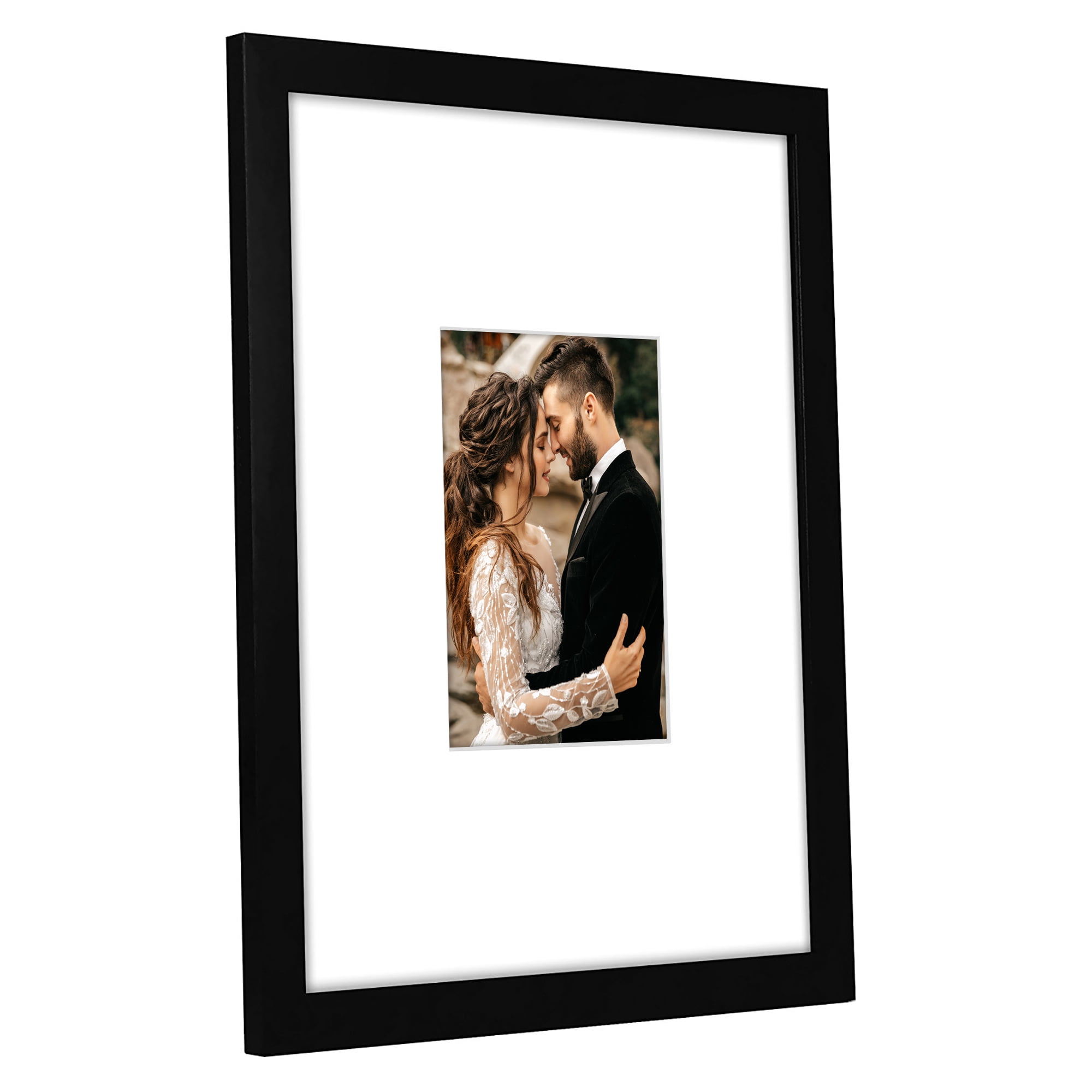 Americanflat 11x14 Picture Frame with Shatter-Resistant Glass with 5x7 Mat Display Photo Signature - Black