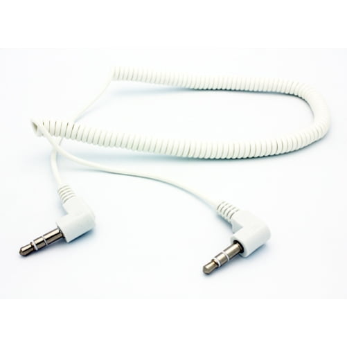 White Coiled Aux Cable Car Stereo Wire 