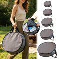 thumbnail image 3 of Storage Bag Grey Linen Texture Round Storage Totes Bins Closet Organizers with Zippers & Handle, Farmhouse Solid Color Clothes Storage Container - Camping Skillet Bag for Bedroom Dorm Use, 3 of 3