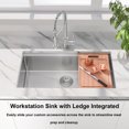 thumbnail image 3 of 33 Undermount Workstation Sink-33 by 19 Inch Undermount Stainless Steel Kitchen Sink 18 Gauge, Handmade R10 Radius 10 Inch Deep Undermount Single Bowl Sink with Accessories, 3 of 10