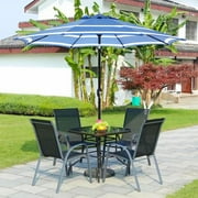 Abble Outdoor 9ft Patio Umbrella with Crank Handle and Push Button Tilt, Outdoor Market Umbrella with 8 Ribs, Blue & White Stripe