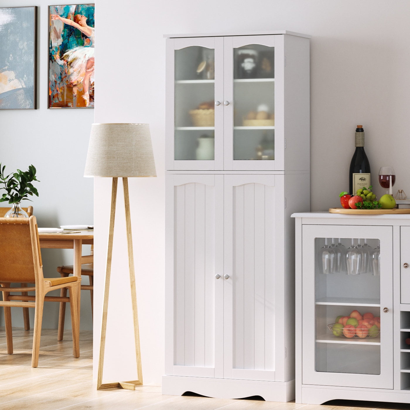 Homfa Kitchen Pantry Cabinet, 63.5'' Tall Storage Cabinet with Doors and Adjustable Shelves, White - 2