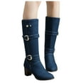 thumbnail image 3 of Bottes Mode en Denim pour Femmes à Talon Carré Chaudes, Décontractées, à Tige Longue, 3 of 9