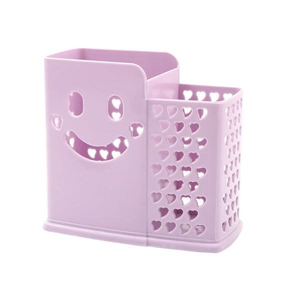 Luoshdecor Plastic Utensil Holder,Kitchen Counter Silverware Cutlery Organizer 2 compartments for Spoons, Forks, Knifes, Chopsticks (Smile Face)