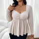 thumbnail image 4 of Tops para mujer,Blusa informal de manga larga con cuello en V para mujer, color liso, poliéster, ideal para todas las estaciones, sopatenor, 4 of 5