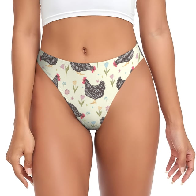 Fotbe Funny Chicken Tanga Sin Costuras para Mujer con Estampado – Panties Invisibles, Transpirables y Cómodos para Uso Diario-Large
