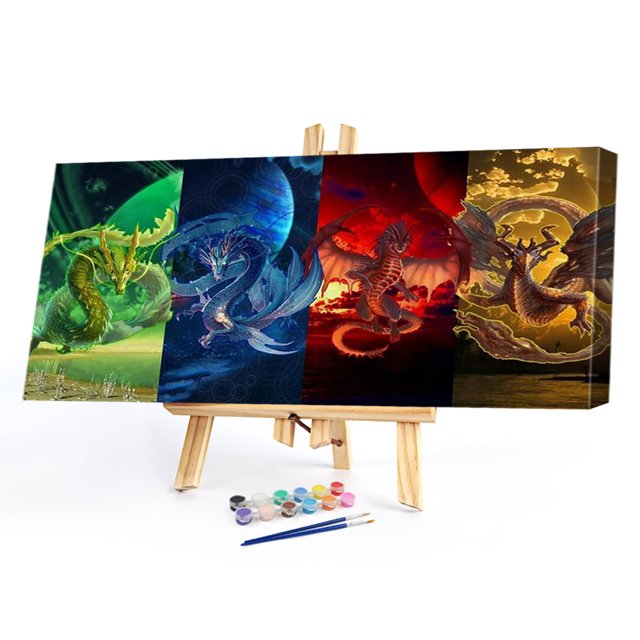 Cuadros Decorativos Kit de pintura al óleo de dragones por númerospintura acrílica DIY sobre lienzodecoración sin marco Ehuebsd embutido en tela
