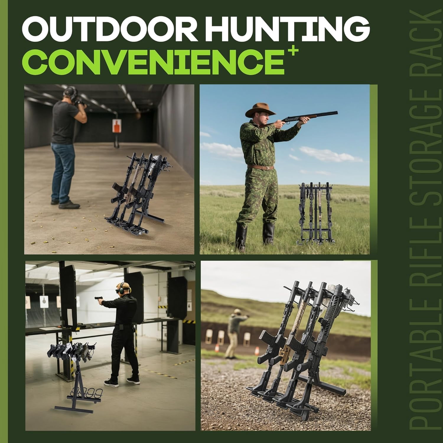 Kojem Portable Folding Gun Rack, Heavy Duty Steel Rifle Rack Stand for Shooting & Hunting Range, Holds 4 Rifles & 7 Pistols, Indoor/Outdoor Floor Gun Rack