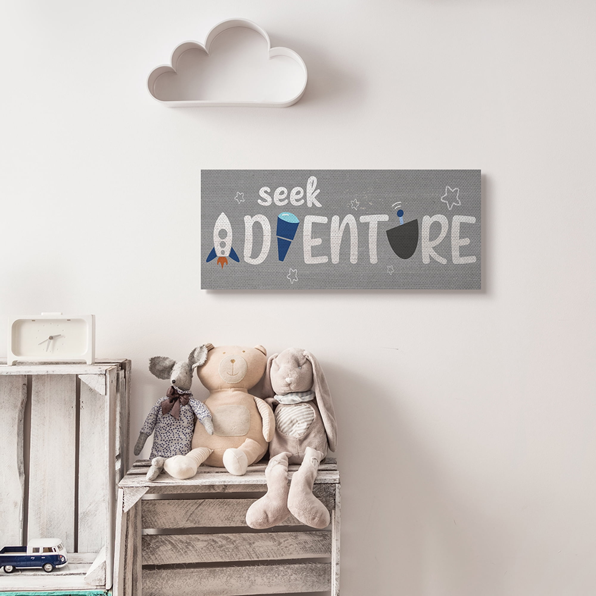 Stupell Industries Seek Adventure Phrase Outer Space Imagination Novelty Painting Gallery Wrapped Canvas Art Print Wall Art, 10 x 24