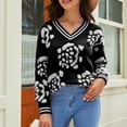 thumbnail image 4 of ICHUANYI Liquidación Moda Mujer Casual Tejer Manga Larga Impresión V-Cuello Tops Blusa Camiseta ICHUANYI WER202308232447, 4 of 6